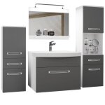 Belini meuble de salle de bain lavabo meuble sous - vasque miroir et 2x cabineth l: 140 cm kit dclairage ...