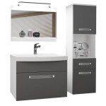 Meuble de salle de bain - belini - lavabo avec miroir et clairage - 100 cm - argent mat - design contemporain ...