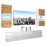 Ensemble meuble tv mural - belini - nex 7 / 0 / w / dww / 0 / 0 / pp - led multicolore - chne wotan ...