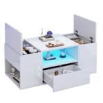 Bellemave table basse led - petite table de salon avec 1 tiroir 2 armoires et 6 compartiments de rangement ...