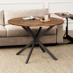 Bellemave table � manger ronde de style industriel - pieds en x - brun rustique - pour cuisine et salon ...