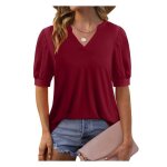 Beluring tunique femme bordeaux manches courtes col v coupe loose taille m