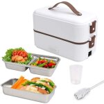 Bento lunch box chauffante electrique 220v 300w 0. 8l bote repas 2 couches compartimentptc chauffe plat ...