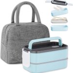 Bento box - amoune - 1400 ml - double couche - sac isotherme - couverts inclus