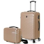Set de bagages - benzi - valise cabine + vanity case assortistripes - 54 x 37 x 18 cm - champagne