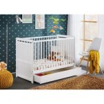 Berceau bb lit bb volutif avec tiroir 60x120cm blanc mat barreaux amovibles tymek