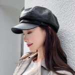 Béret casquette newsboy en cuir femme gavroche - noir - taille 56 - 58cm - saison automne / hiver Béret casquette newsboy en cuir femme gavroche - noir - taille 56 - 58cm - saison automne / hiver