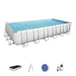 Piscine hors sol - bestway - power steel? - 732 x 366 x 132 cm - gris clair - filtre  sable
