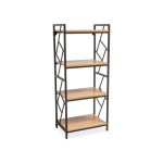 Biblioth�que � 4 �tag�res en bois et m�tal - beige et marron - h 140 x p 40 x l 60 cm