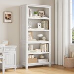 Garvee biblioth�que 5 niveaux 180 cm style ferme avec �tag�res r�glables et pieds bois pour salon ou ...