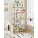 Biblioth�que 5 niveaux �tag�re en �chelle en verre tremp� �troite �tag�re mince pour la chambre