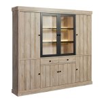 Biblioth�que 6 portes dont 2 vitr�es et 2 tiroirs avec �clairage leds aspect bois finition beach oak ...