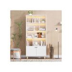 Biblioth�que 80x30x173 cm blanc bois massif led t�l�commande design minimaliste