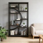 Biblioth�que 9 compartiments m�tal noir design croissant �tag�res bois rustique meuble rangement moderne ...