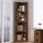 Biblioth�que d?angle 180 cm en finition noyer ? �tag�re haute � 4 niveaux gain de place meuble dangle ...