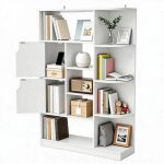 Biblioth�que autoportante balconera avec 9 �tag�res ouvertes et un meuble lat�ral � 2 portes blanc 80l ...