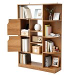 Biblioth�que autoportante balconera avec 9 �tag�res ouvertes et un meuble lat�ral � 2 portes ch�ne 80l ...