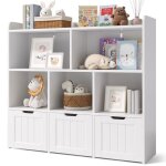 Biblioth�que - bealife - 3 tiroirs sur roulettes - 6 �tag�res ouvertes - meuble rangement blanc - chambre ...