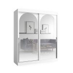 Biblioth�que en bois blanc - otitec - h. 215 x l. 180 x p. 65 cm - blanc - pr�t � monter - portes coulissantes ...