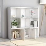 Biblioth�que en bois ding�nierie - wiens - blanc - 98x30x98 cm - 7 cubes ouverts - 2 portes - facile ...