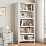 Biblioth�que en bois - lunsy - 80x30x181 cm - blanc - 5 niveaux - �tag�res r�glables - style campagnard ...