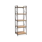 Bibliothque  5 tagres en bois et mtal - beige et marron - h 180 x p 40 x l 60 cm