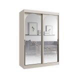 Biblioth�que en bois - otitec - 215x150x65 cm - cachemire - pr�t � monter - portes coulissantes - miroirs ...