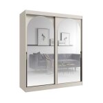 Biblioth�que en bois - otitec - 215x180x65 cm - cachemire - pr�t � monter - portes coulissantes - miroirs ...