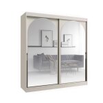 Biblioth�que en bois - otitec - 215x200x65 cm - cachemire - pr�t � monter - portes coulissantes - miroirs ...