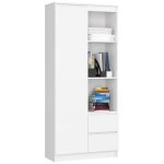 Biblioth�que de bureau akord r11 blanche 80 cm 1 porte 2 tiroirs fa�ade blanche 7 �tag�res 80x35x180 ...