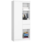 Bibliothque de bureau akord r15 blanche 80 cm 1 porte 2 tiroirs faade blanche 7 tagres 80x35x180 ...