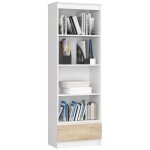Bibliothèque de bureau akord r60 blanche 60 cm 1 tiroir façade chêne sonoma 4 étagères 60x35x180 cm Bibliothèque de bureau akord r60 blanche 60 cm 1 tiroir façade chêne sonoma 4 étagères 60x35x180 cm