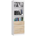 Bibliothque de bureau akord r60 blanche 60 cm 3 tiroirs faade chne sonoma 3 tagres 60x35x180 cm