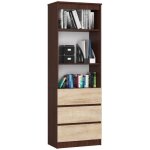 Biblioth�que de bureau akord r60 weng� 60 cm 3 tiroirs fa�ade ch�ne sonoma 3 �tag�res 60x35x180 cm