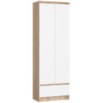 Biblioth�que de bureau armoire akord r60 ch�ne sonoma 60 cm 2 portes 1 tiroir fa�ade blanche 4 �tag�res ...