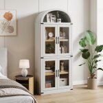 Garvee biblioth�que cintr�e style ferme moderne 4 portes vitr�es et �tag�re ouverte meuble de rangement ...