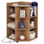 Biblioth�que dangle 3 niveaux costway avec station de charge �tag�re ouverte en bois avec 9 compartiments ...