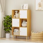 Bibliothque - dhhozamz - tagre de rangement 6 compartiments - couleur chne naturel - ieds effils ...