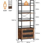 Biblioth�que industrielle 4 �tag�res avec tiroirs - �tag�re rustique en bois et m�tal - 180 cm - rangement ...