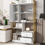 Biblioth�que industrielle 6 niveaux avec portes et tiroirs - �tag�re verticale m�tal et effet marbre ...