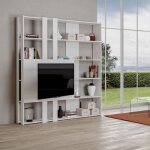 Bibliothèque - kato m - 6 étagères avec meuble tv 2 faces - frêne blanc Bibliothèque - kato m - 6 étagères avec meuble tv 2 faces - frêne blanc