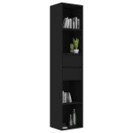 Bibliothque - meuble rangement - noir - 4 tagres - 2 tiroirs - 36x30x171 cm