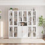 Biblioth�que avec portes en verre biblioth�que � 5 niveaux avec �tag�res r�glables blanc (cdc)