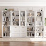 Biblioth�que avec portes en verre �tag�re � 5 niveaux avec �tag�res r�glables blanc (cddc)