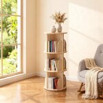 Biblioth�que rotative � 3 niveaux 98 x 39cm ronde rotative � 360� �tag�re en bois pour chambre �troite ...