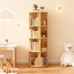 Biblioth�que rotative � 4 niveaux 129 x 39cm ronde rotative � 360� �tag�re en bois pour chambre �troite ...