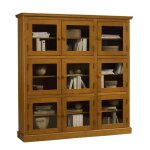 Biblioth�que vitrine 9 portes vitr�es pin miel style anglais l 163 h 170 p 37 cm - l 163 x l 37 x h 170 ...