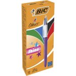 Stylos - bille - bic - 4 couleurs shine - pointe moyenne 10 mm - corps violet m�tallis� - bo�te de 12 ...