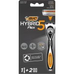 Rasoir - bic - hybrid 5 flex - 5 lames en titane - poigne flexible - bote de 1 + 2 recharges