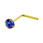 Bijou piercing pingle de nez or jaune 9 carats forme de l authentique cristal bleu fonc 2. 0mm serti ...